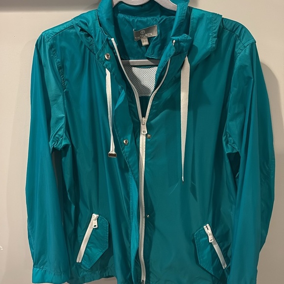 T by Talbots Teal Nylon Hooded Lightweight Packable Windbreaker Size Large - Picture 3 of 11